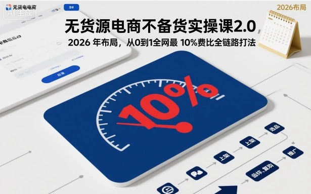无货源电商不备货实操课2.0，2026年布局，从0到1全网最低10%费比全链路打法