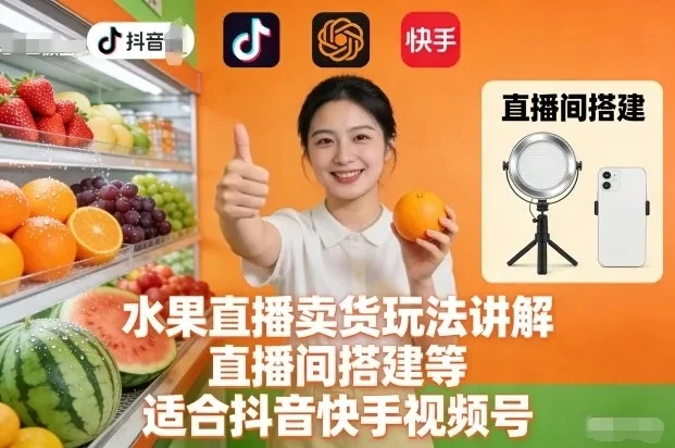直播卖水果玩法讲解、水果直播间搭建适合抖音-快手-视频号完美布局