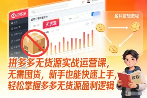 拼多多无货源实战课:开店选品、上架优化到推广投放,新手也能快速出单