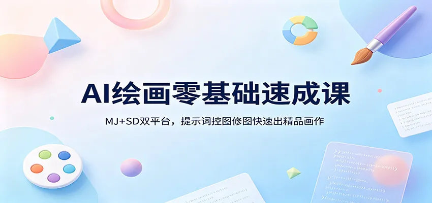 AI绘画零基础速成课：MJ+SD双平台，提示词控图修图快速出精品画作