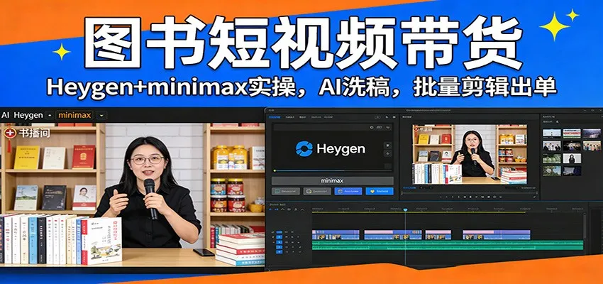 图书短视频带货：Heygen+minimax实操，AI洗稿 ，批量剪辑出单