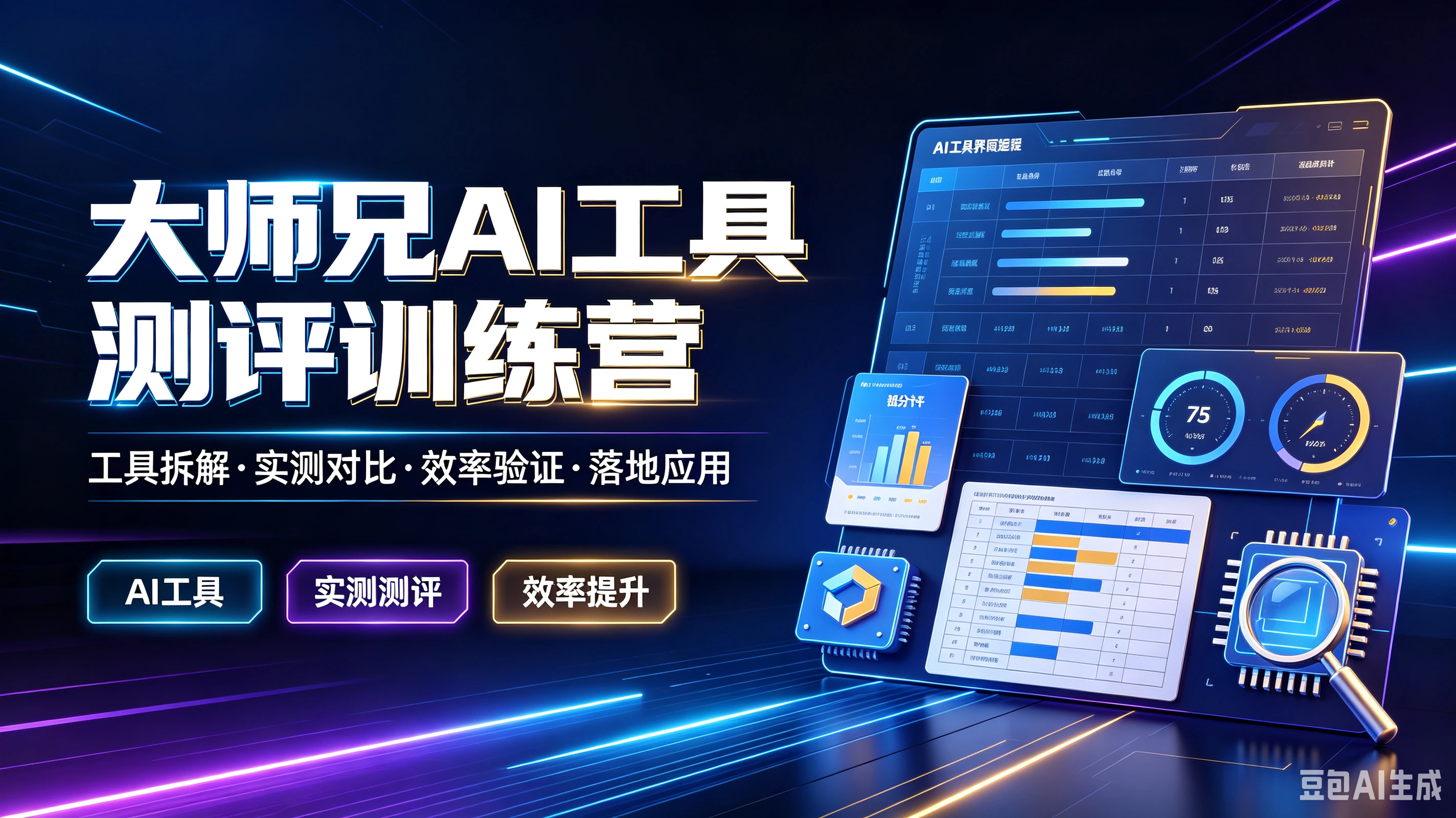 【精】大师兄AI工具测评训练营,工具拆解·实测对比·效率验证·落地应用,AI工具、实测测评、效率提升