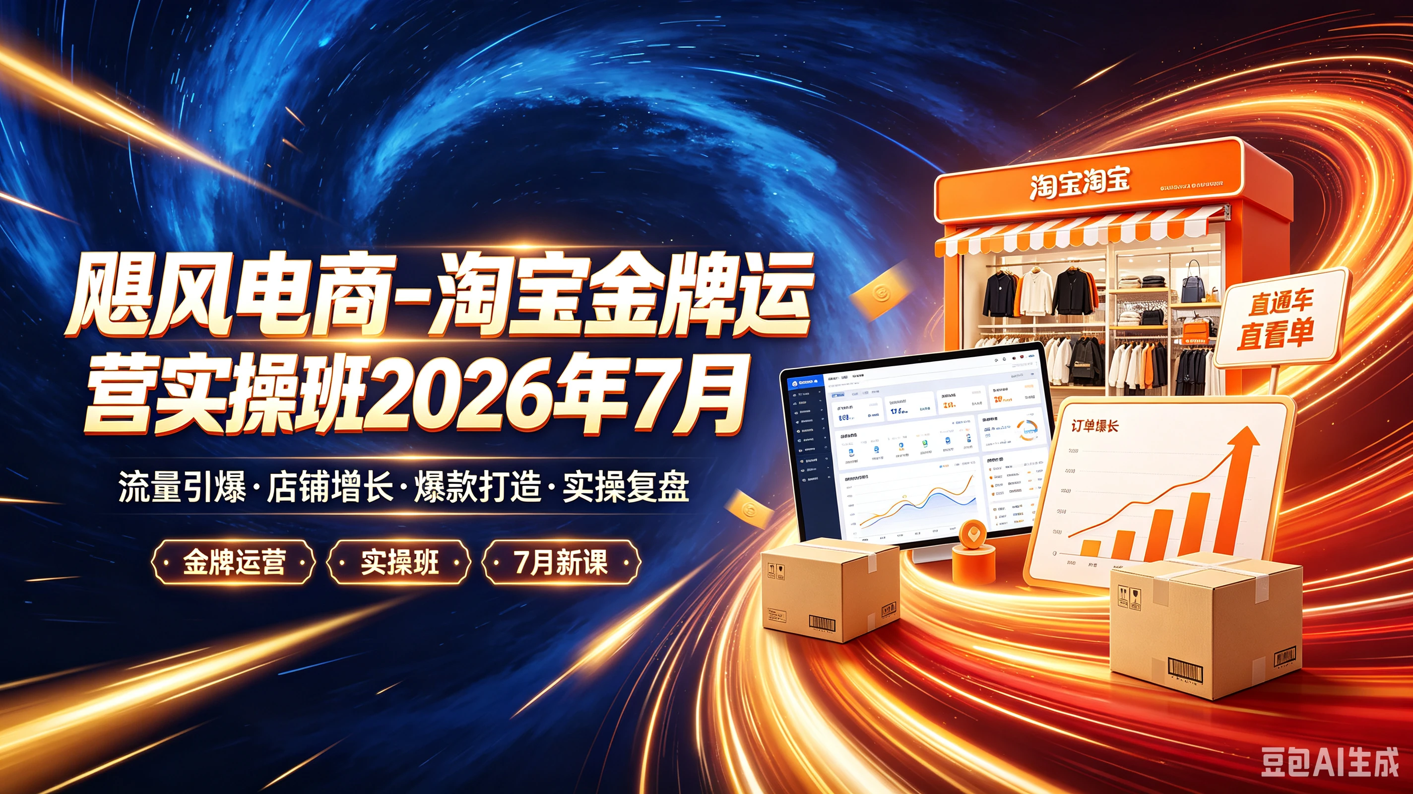 【精】飓风电商-淘宝金牌运营实操班2026年7月,流量引爆·店铺增长·爆款打造·实操复盘,金牌运营、实操班、7月新课
