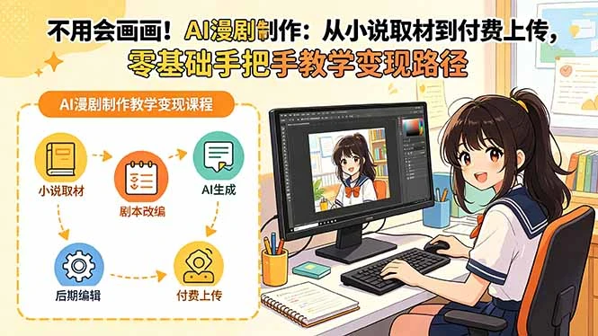 【精】不用会画画!AI漫剧制作:从小说取材到付费上传,零基础手把手教学变现路径