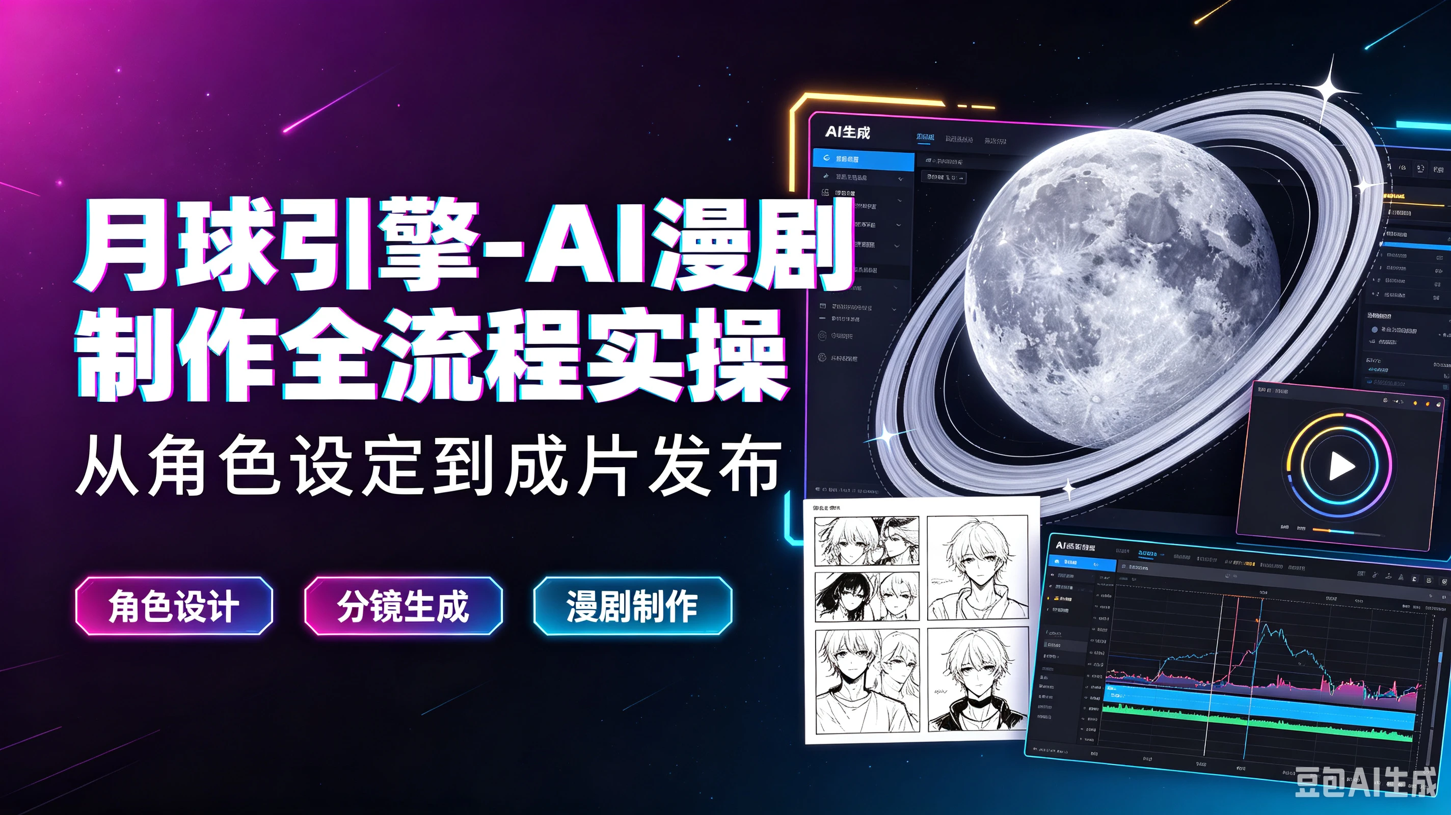 【精】月球引擎-AI漫剧制作全流程实操从角色设定到成片发布,角色设计、分镜生成、漫剧制作