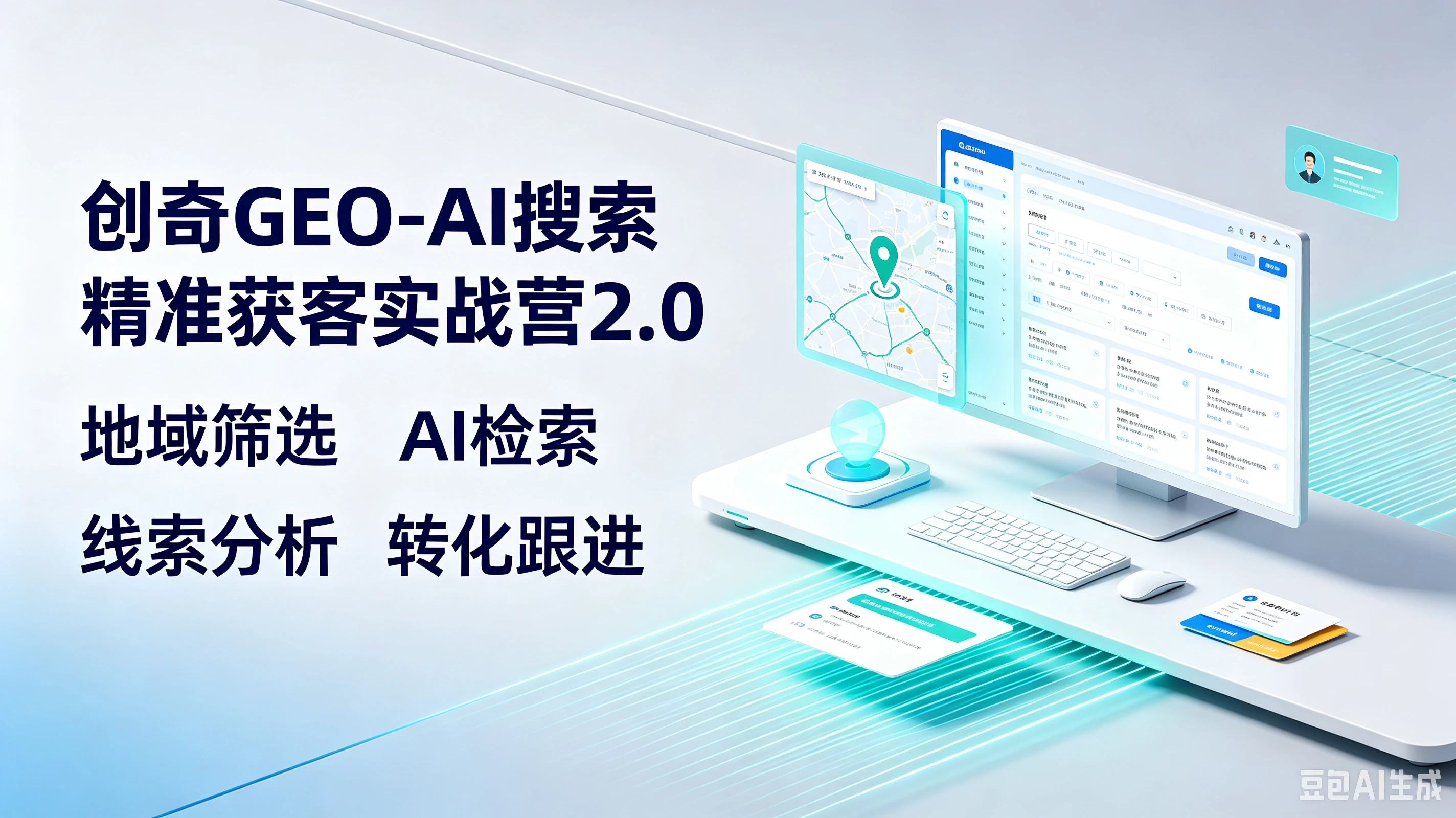 【精】创奇GEO-AI搜索精准获客实战营2.0,地域筛选、AI检索、线索分析、转化跟进