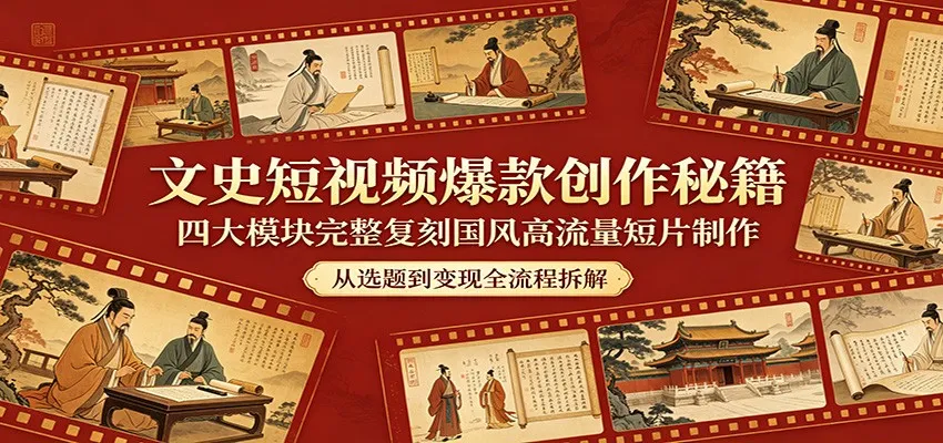 文史短视频爆款创作秘籍:四大模块完整复刻国风高流量短片制作