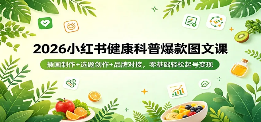 2026小红书健康科普爆款图文课:插画制作+选题创作+品牌对接,零基础轻松起号变现