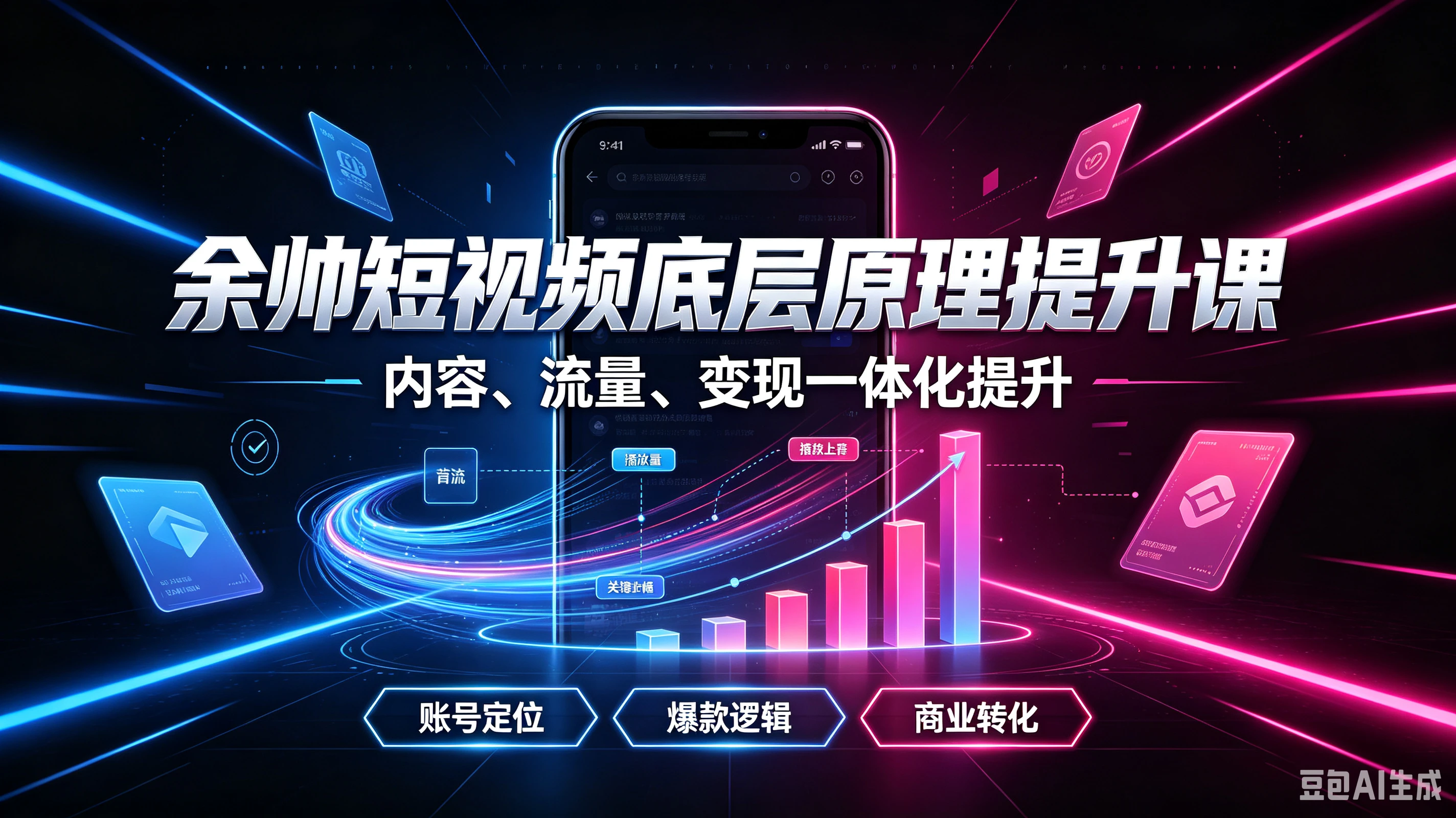 【精】余帅短视频底层原理提升课,内容、流量、变现一体化提升,账号定位、爆款逻辑、商业转化