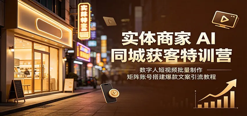 实体商家AI同城获客特训营:数字人短视频批量制作,矩阵账号搭建爆款文案引流教程